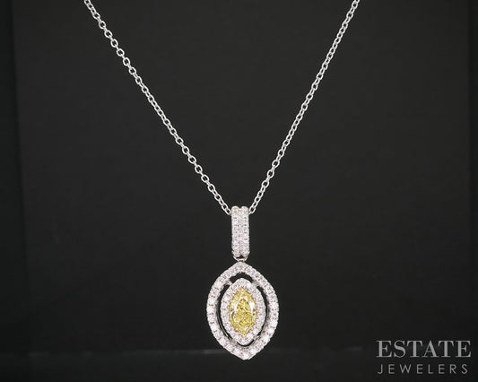 18k White Gold Marquise Natural .70ctw Yellow Diamond Necklace 3.7g 18"L i19416