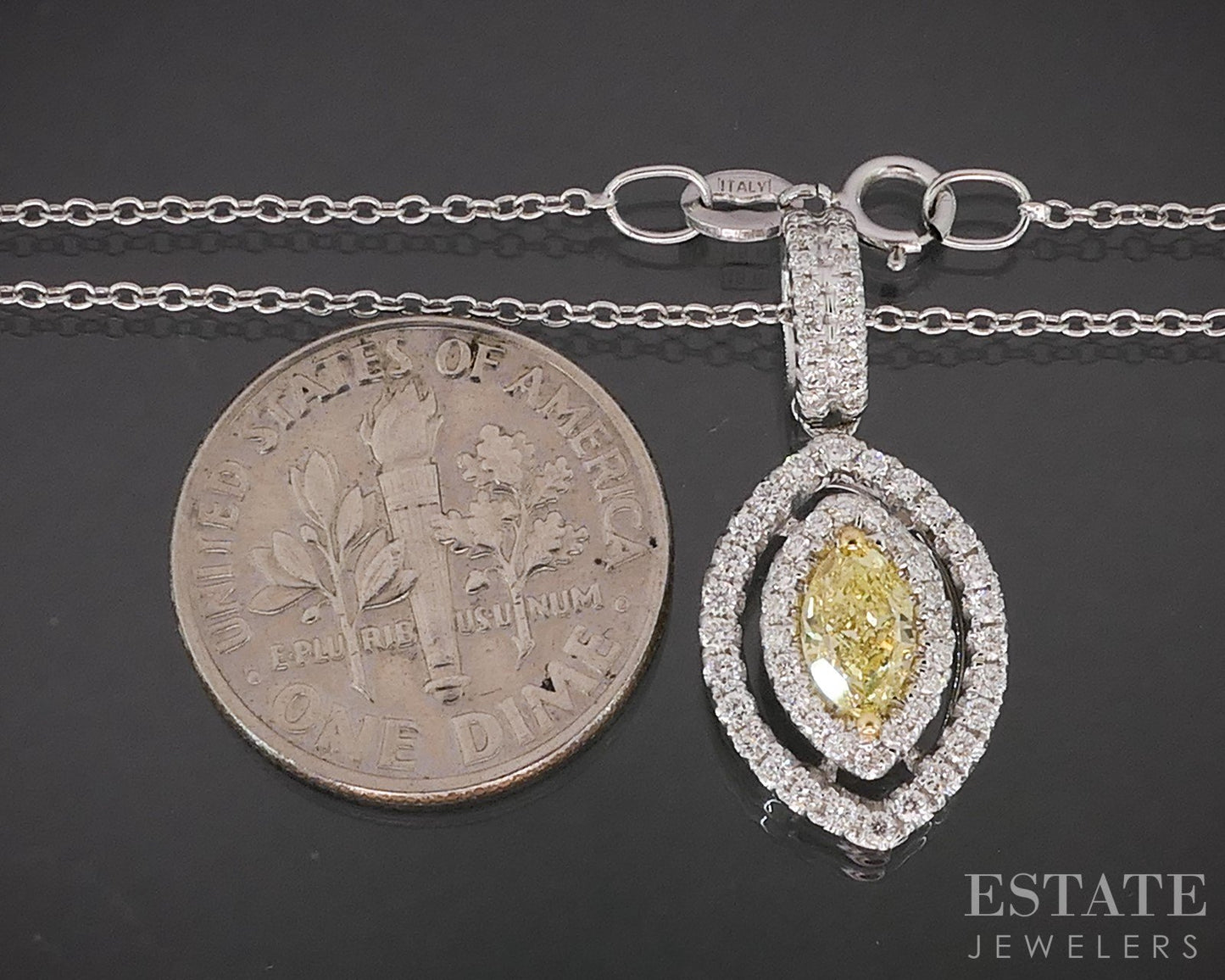 18k White Gold Marquise Natural .70ctw Yellow Diamond Necklace 3.7g 18"L i19416