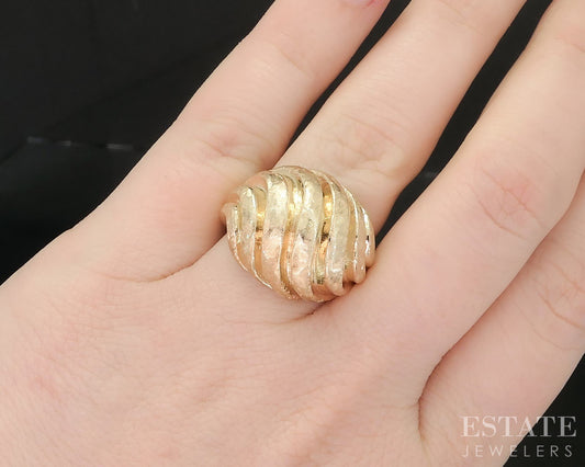 14k Yellow Gold Domed Shrimp Style Large Ladies Band Ring 12.4g i19444