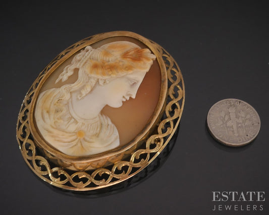 Antique Victorian 10k Yellow Gold Natural Cameo Large Pin Brooch 19.9g i19453