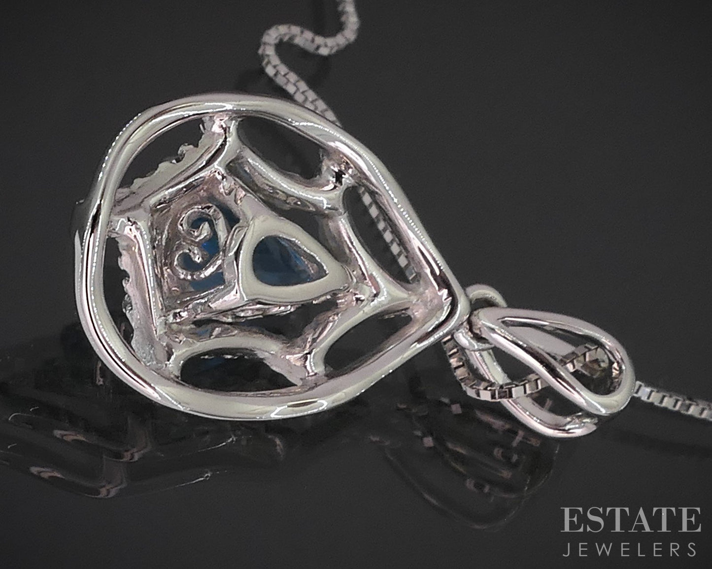 14k White Gold Pear Natural Blue Topaz & Diamond Ladies Necklace 3g 18"L i19417