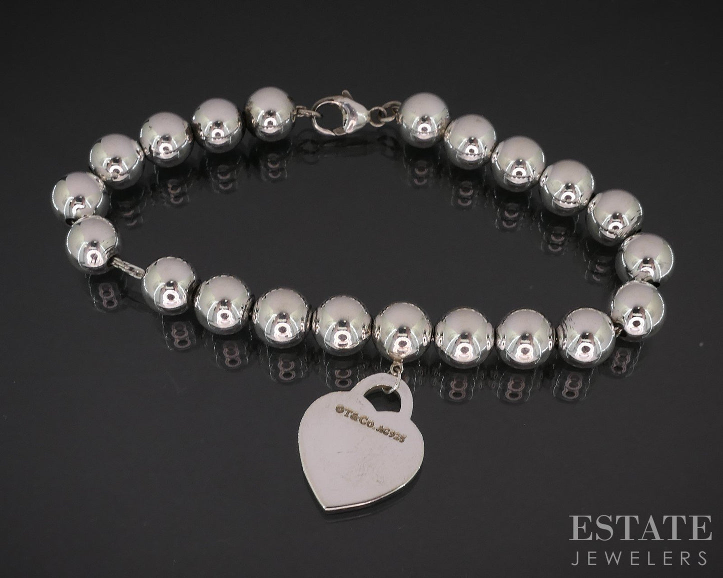 Sterling Tiffany & Co. Return Heart Charm Beaded Chain Bracelet 14g 7.5"L i19424