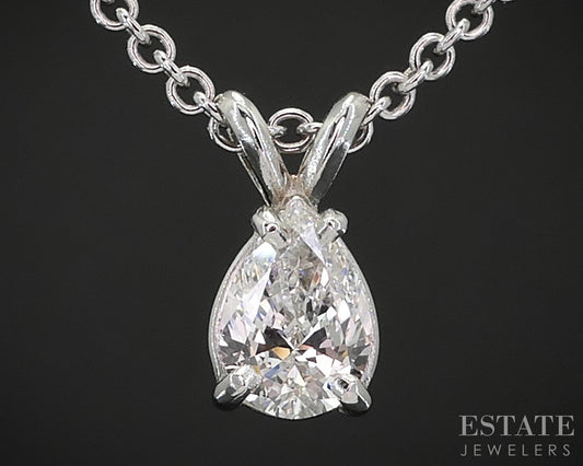 14k White Gold GIA Pear Natural .50ct Diamond Solitaire Necklace 3g 18"L i19460