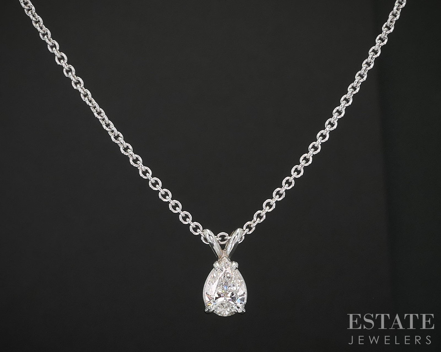 14k White Gold GIA Pear Natural .50ct Diamond Solitaire Necklace 3g 18"L i19460