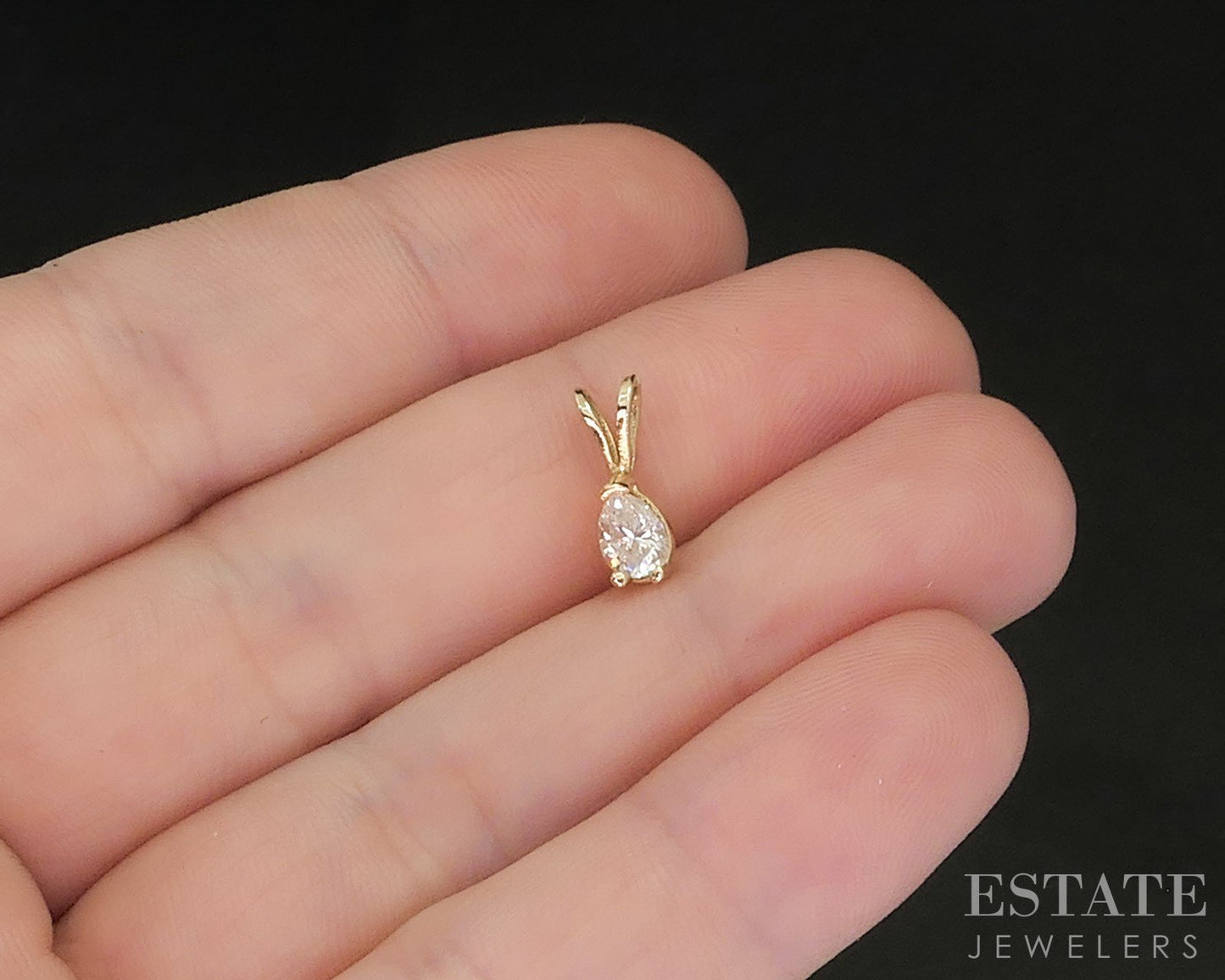 14k Yellow Gold Pear Natural .30ct Diamond Solitaire Ladies Pendant i19508