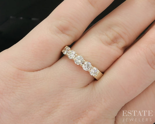 14k Yellow Gold Natural .90ctw Diamond 5-Stone Ladies Wedding Band 4.7g i19532