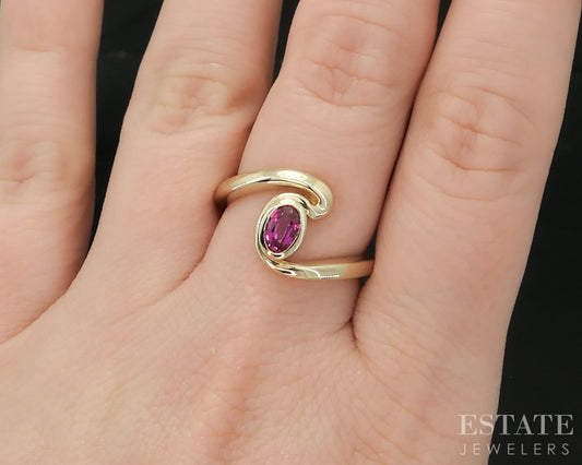 14k Yellow Gold Oval Natural Ruby Bypass Solitaire Ladies Ring 5.2g i19528