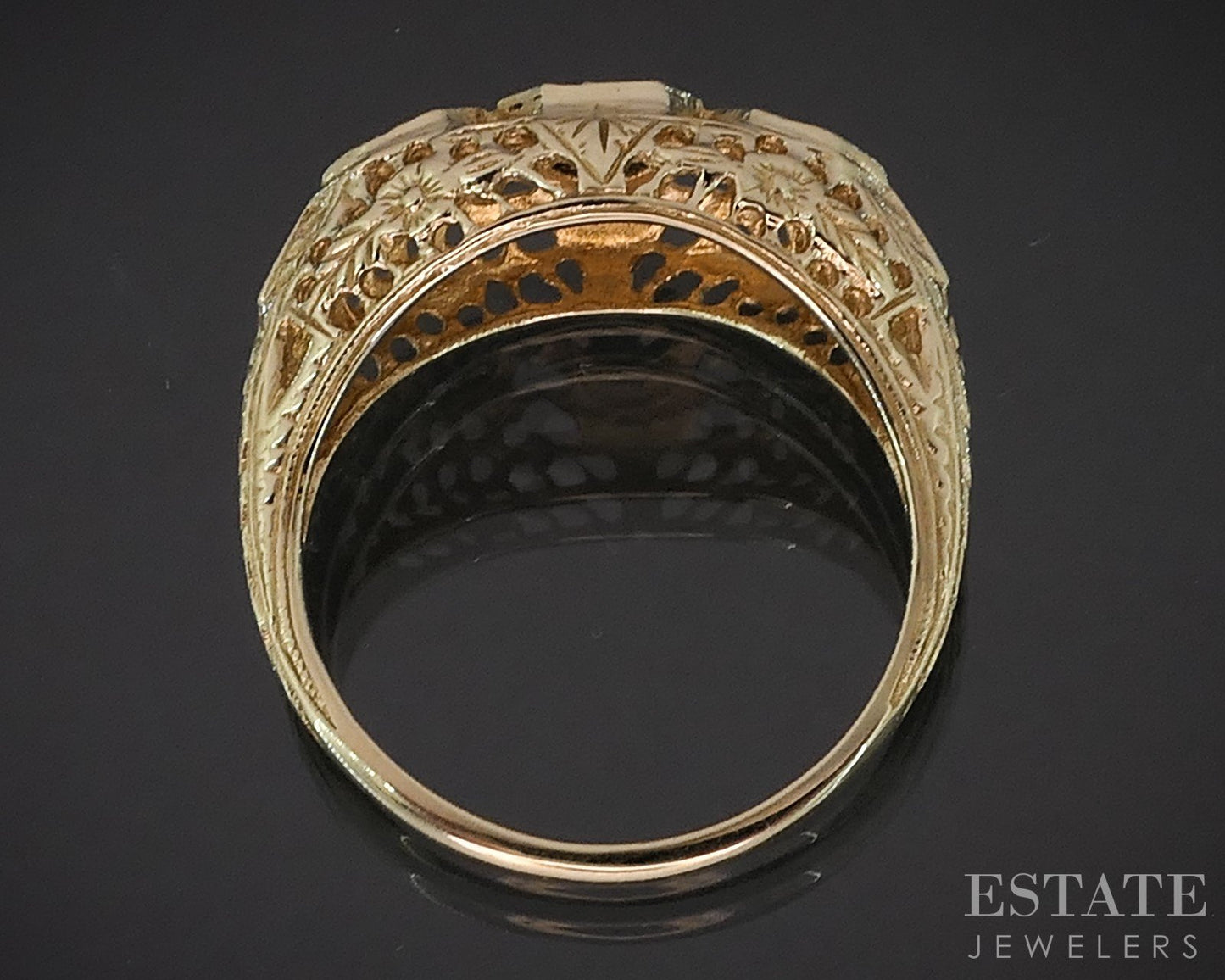 Vintage 14k Yellow Gold Natural Blue Sapphire & Diamond Filigree Ring 3g i19526