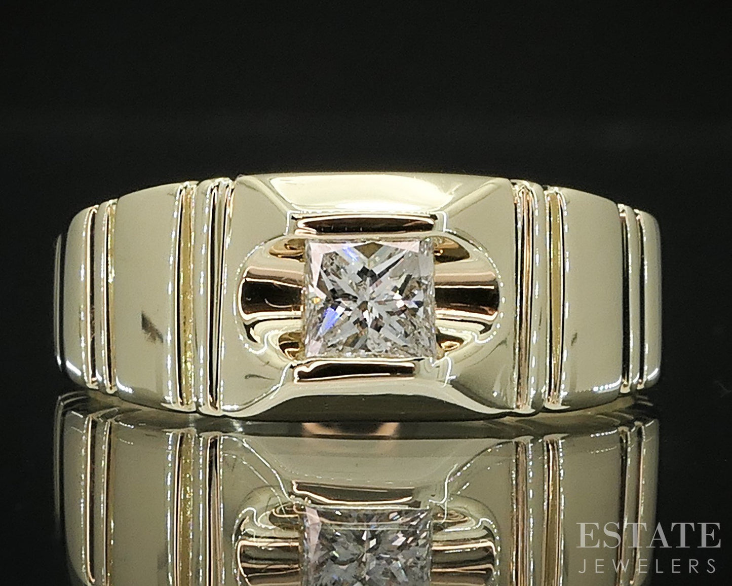 Vintage 14k Yellow Gold Princess Natural .30ct Diamond Mens Ring 4.8g i19525