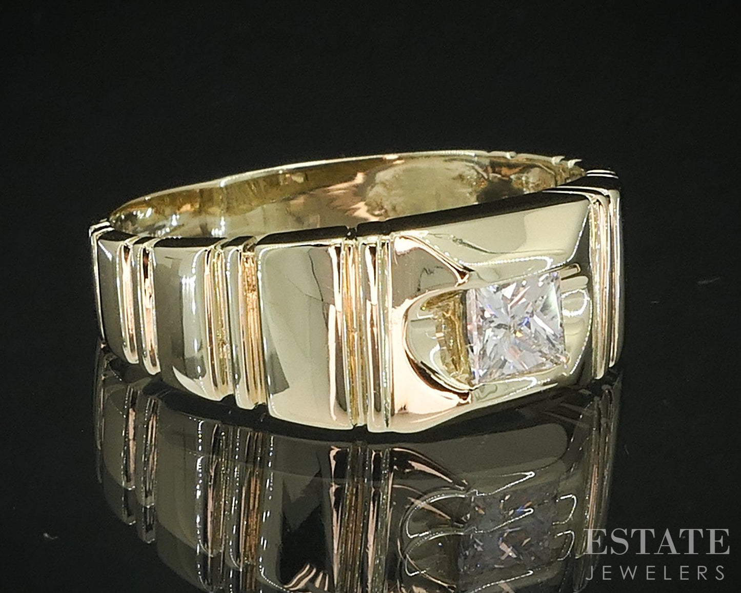 Vintage 14k Yellow Gold Princess Natural .30ct Diamond Mens Ring 4.8g i19525