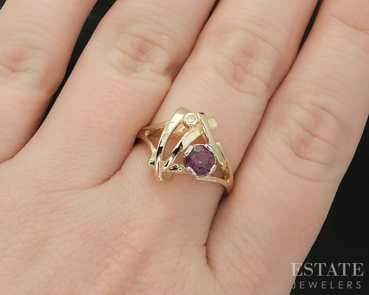 14k Yellow Gold Natural Pink Tourmaline & Diamond Ladies Ring 4.3g i19524