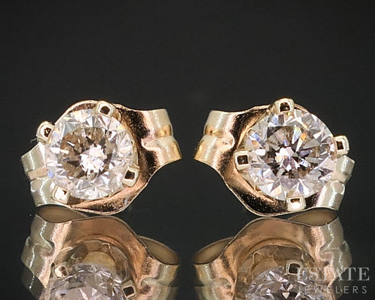 14k Yellow Gold Round Natural .18ctw Diamond Stud Earrings i19520