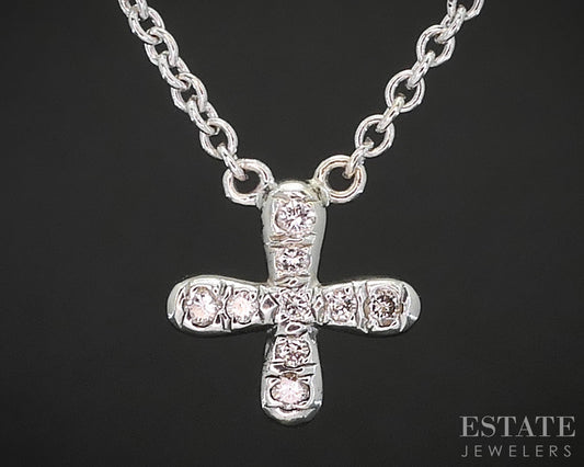 18K & 14k White Gold Natural Diamond Flower Ladies Necklace 3.7g 16"L i19518