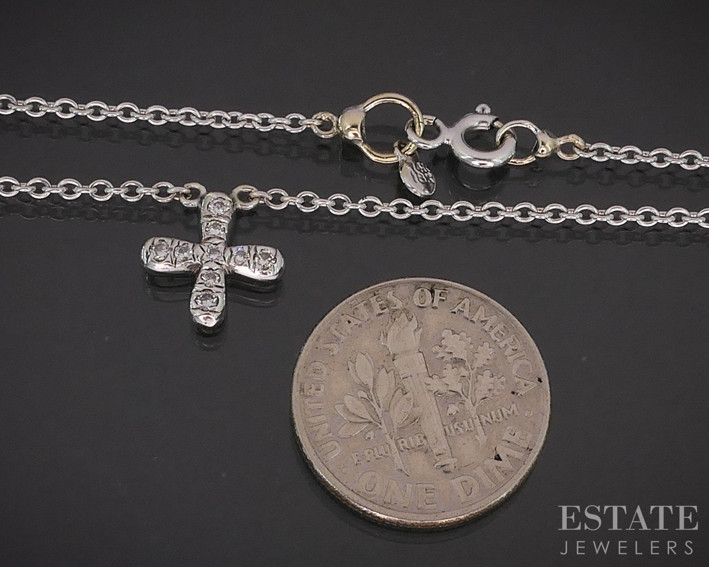 18K & 14k White Gold Natural Diamond Flower Ladies Necklace 3.7g 16"L i19518