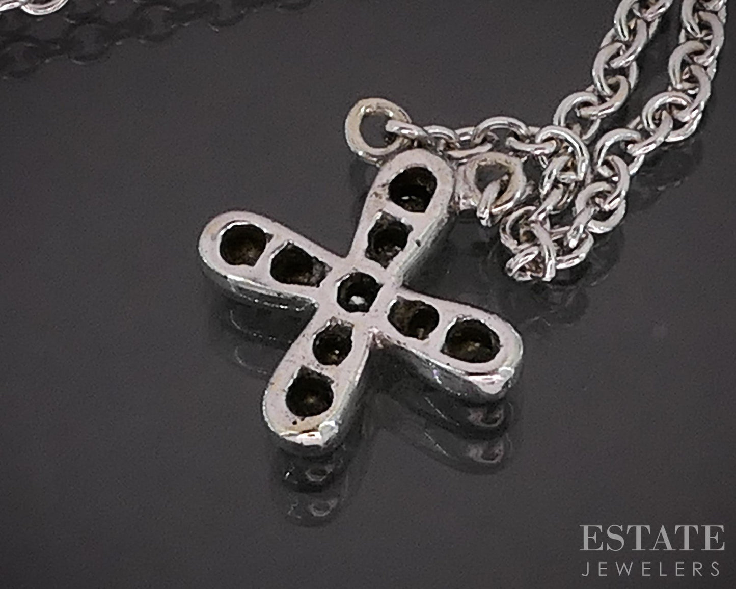 18K & 14k White Gold Natural Diamond Flower Ladies Necklace 3.7g 16"L i19518
