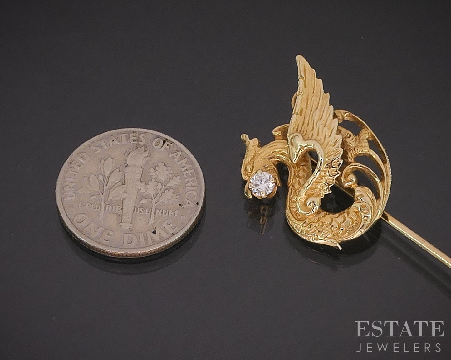 14k Yellow Gold Round Natural .08ct Diamond Griffin Stick Pin 3.1g i19516
