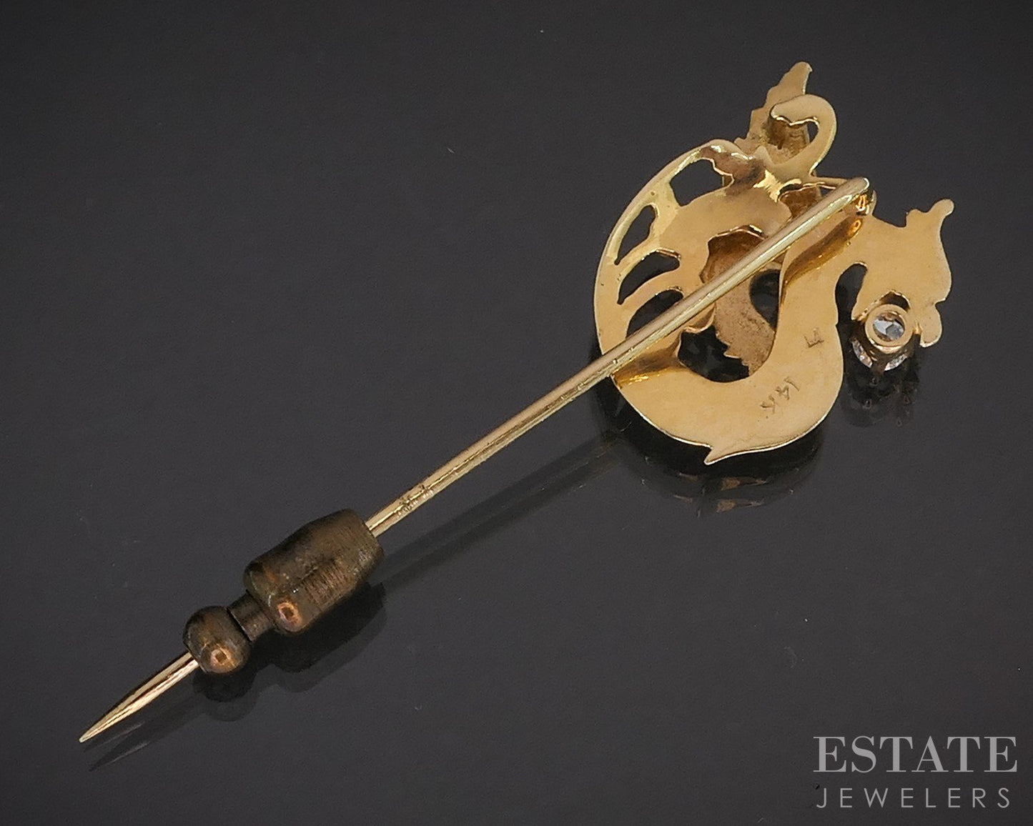 14k Yellow Gold Round Natural .08ct Diamond Griffin Stick Pin 3.1g i19516