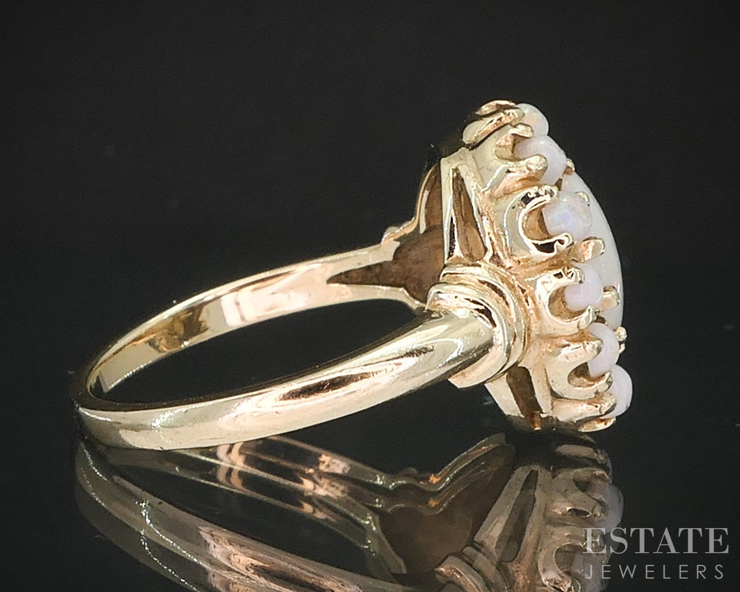 Vintage 10k Yellow Gold Oval Natural Opal Halo Ladies Ring 3.1g i19515