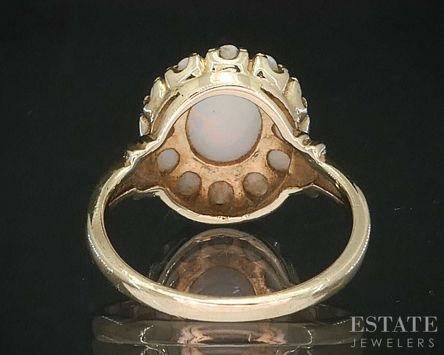 Vintage 10k Yellow Gold Oval Natural Opal Halo Ladies Ring 3.1g i19515