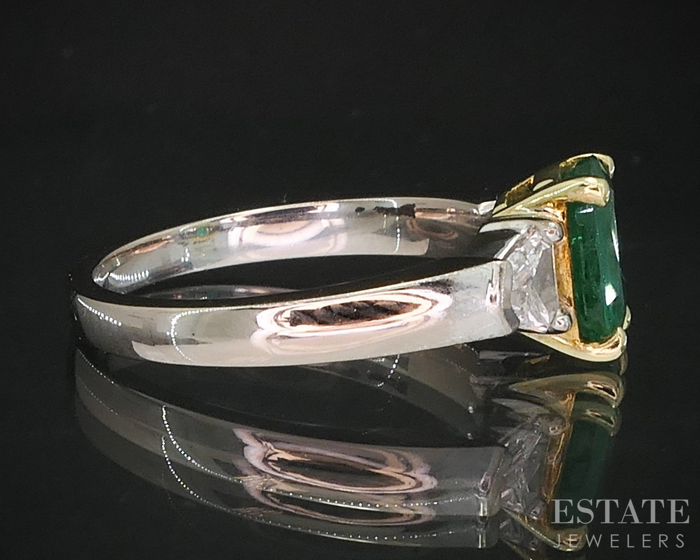 18k Yellow Gold Platinum Oval Natural 1ct Emerald & Diamond Ring 4.4g i19511