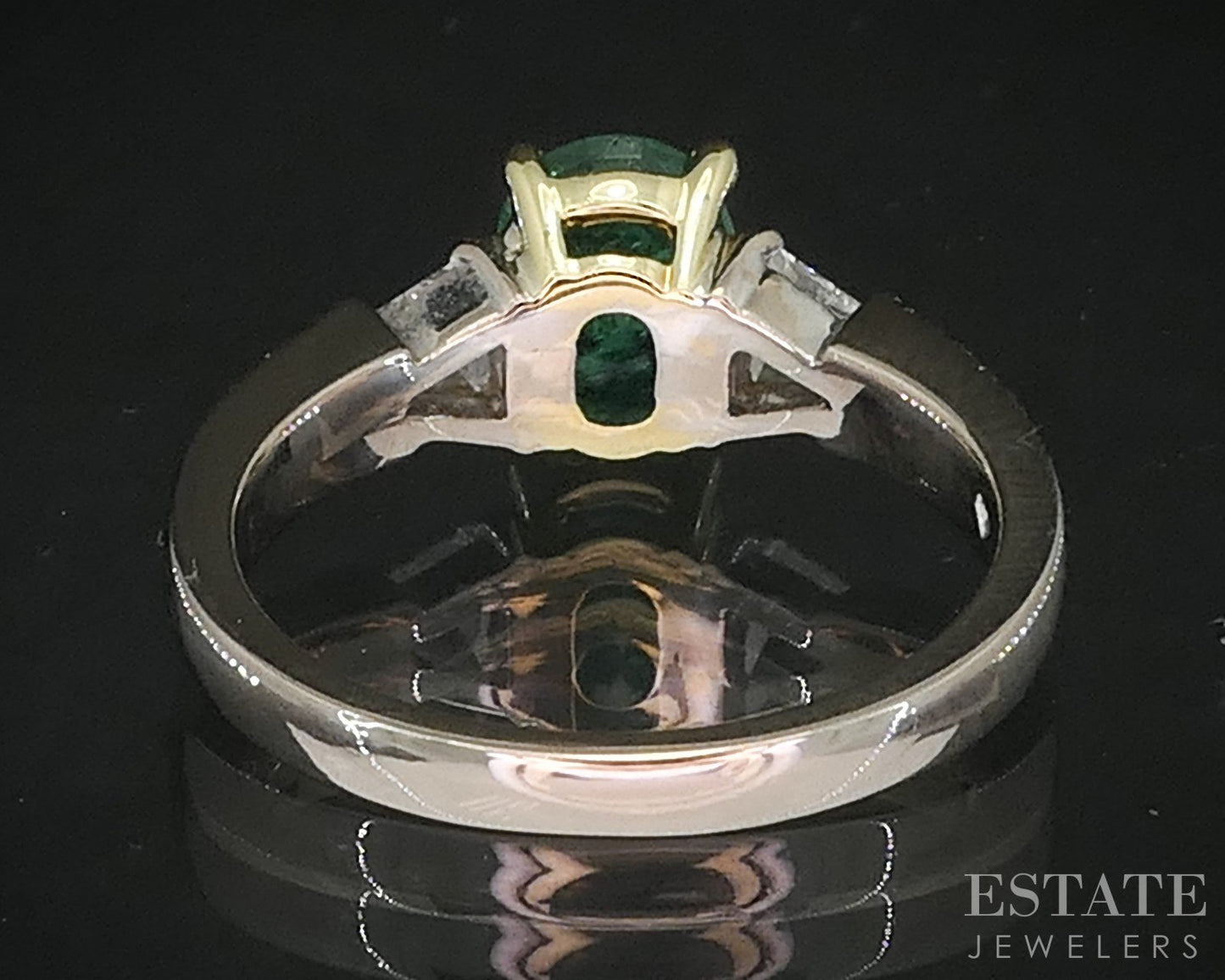 18k Yellow Gold Platinum Oval Natural 1ct Emerald & Diamond Ring 4.4g i19511