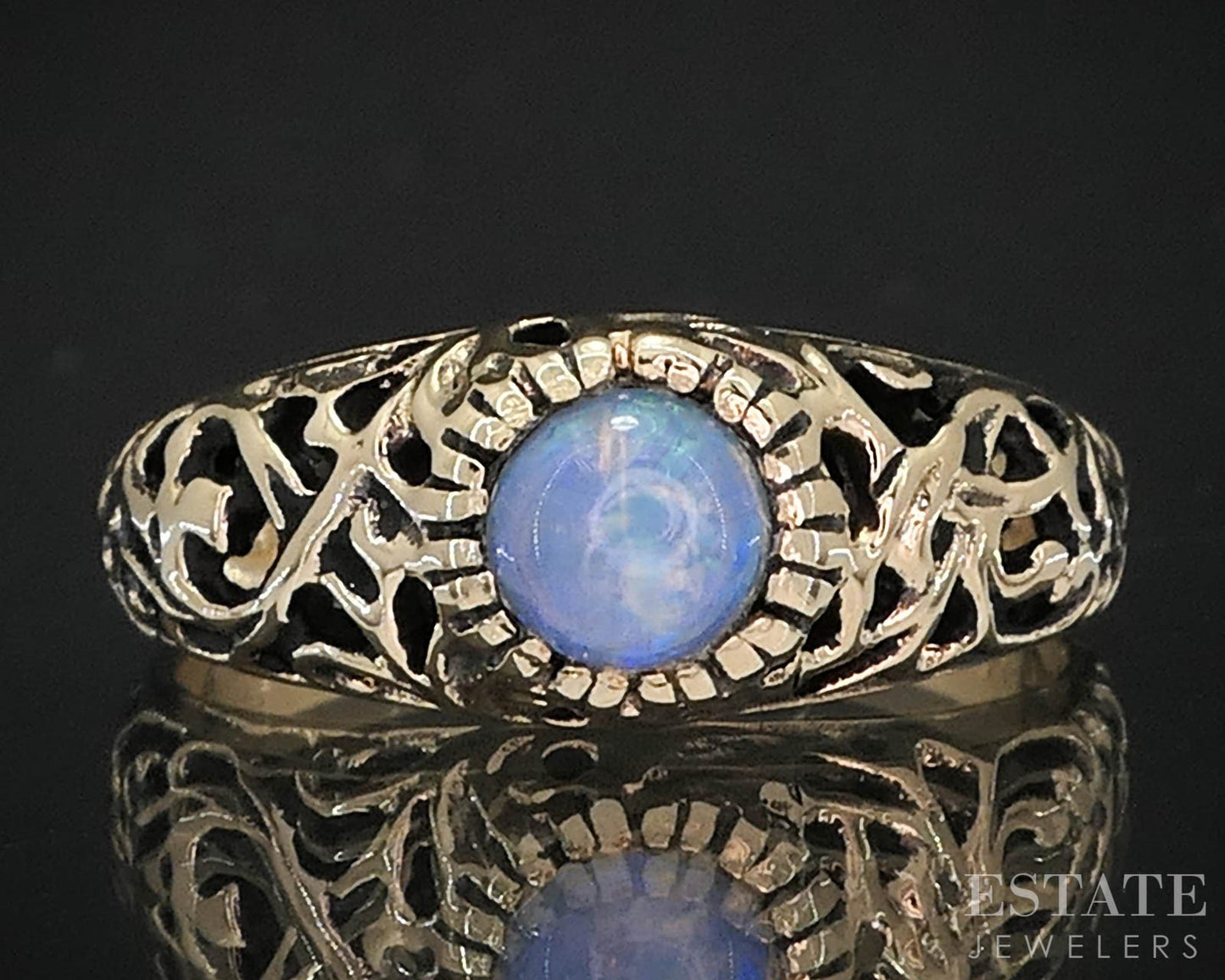 Antique 14k Yellow Gold Natural Opal Filigree Ladies Ring 2.8g i19536b