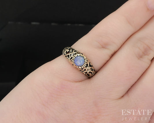 Antique 14k Yellow Gold Natural Opal Filigree Ladies Ring 2.8g i19536b