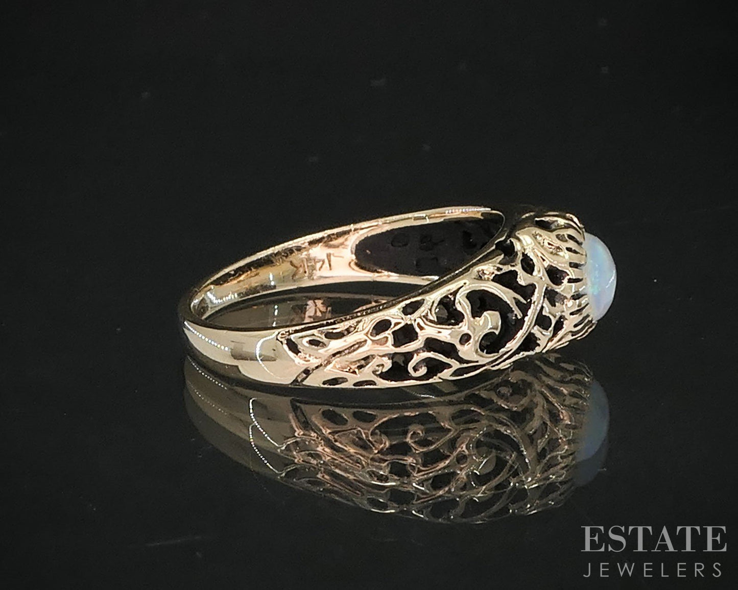Antique 14k Yellow Gold Natural Opal Filigree Ladies Ring 2.8g i19536b