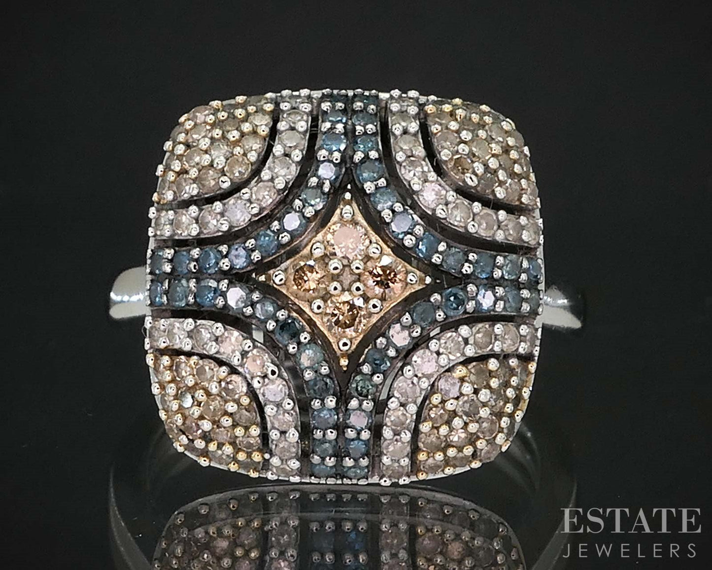 10k White Gold Natural Multi Colored Diamond Cluster Ladies Ring 5g i19541b