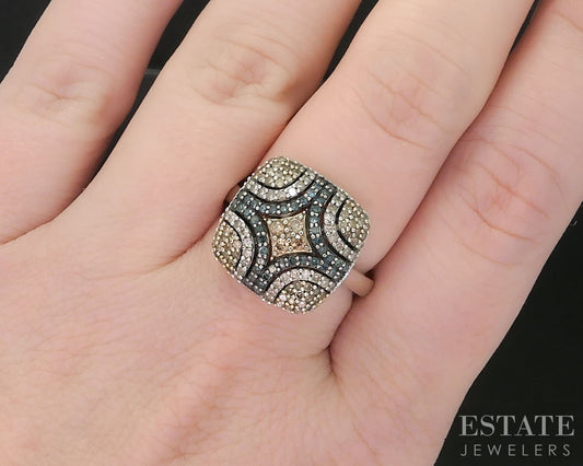 10k White Gold Natural Multi Colored Diamond Cluster Ladies Ring 5g i19541b