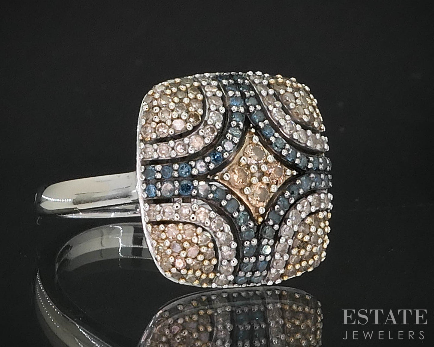 10k White Gold Natural Multi Colored Diamond Cluster Ladies Ring 5g i19541b