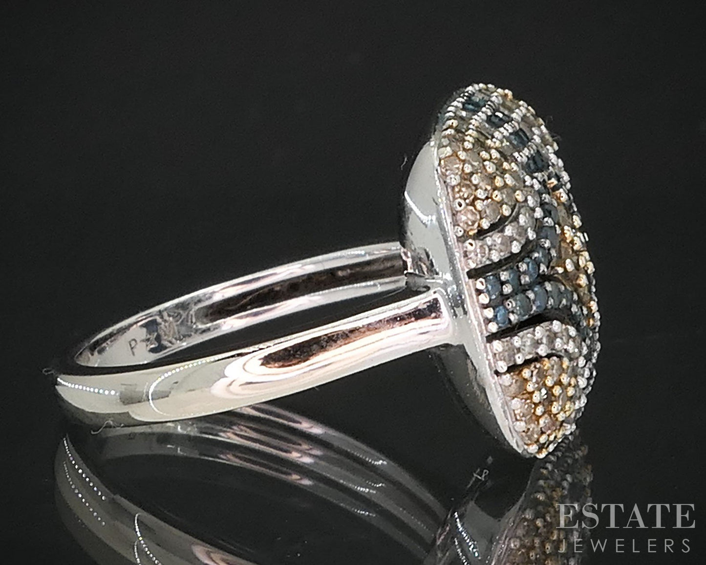 10k White Gold Natural Multi Colored Diamond Cluster Ladies Ring 5g i19541b