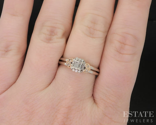 10k Rose & White Gold Natural .15ctw Diamond Cluster Engagement Ring 2g i19548b