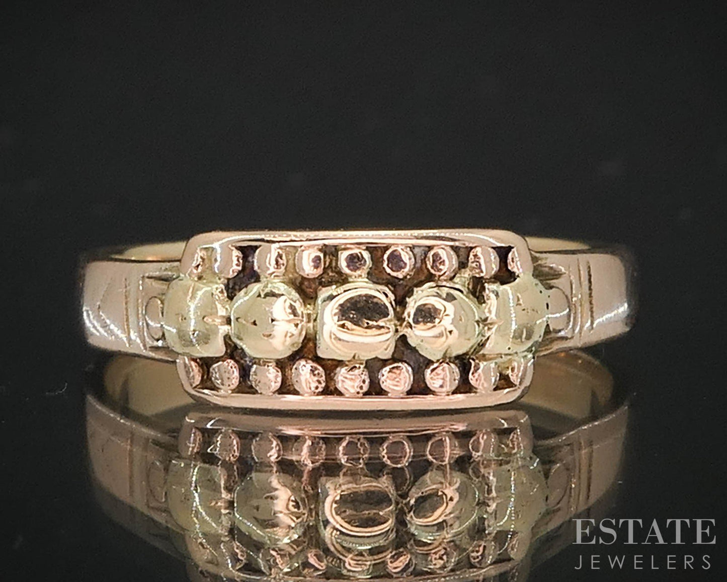 Antique Victorian 9k Yellow & Rose Gold Beaded Ladies Band Ring 2.6g i19542b