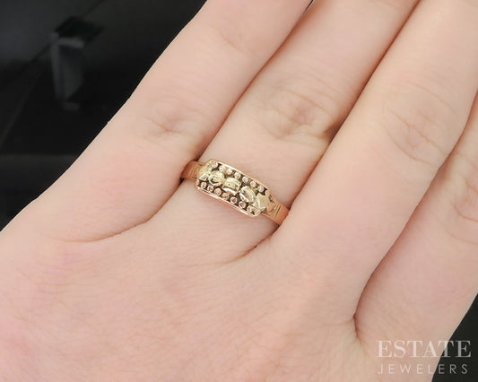 Antique Victorian 9k Yellow & Rose Gold Beaded Ladies Band Ring 2.6g i19542b