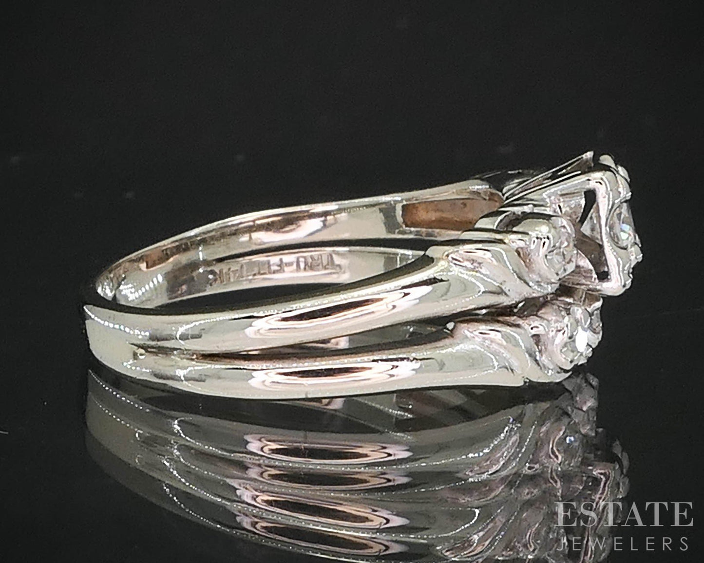 Antique 14k White Gold Round Natural .30ctw Diamond Wedding Set 5.4g i19539b