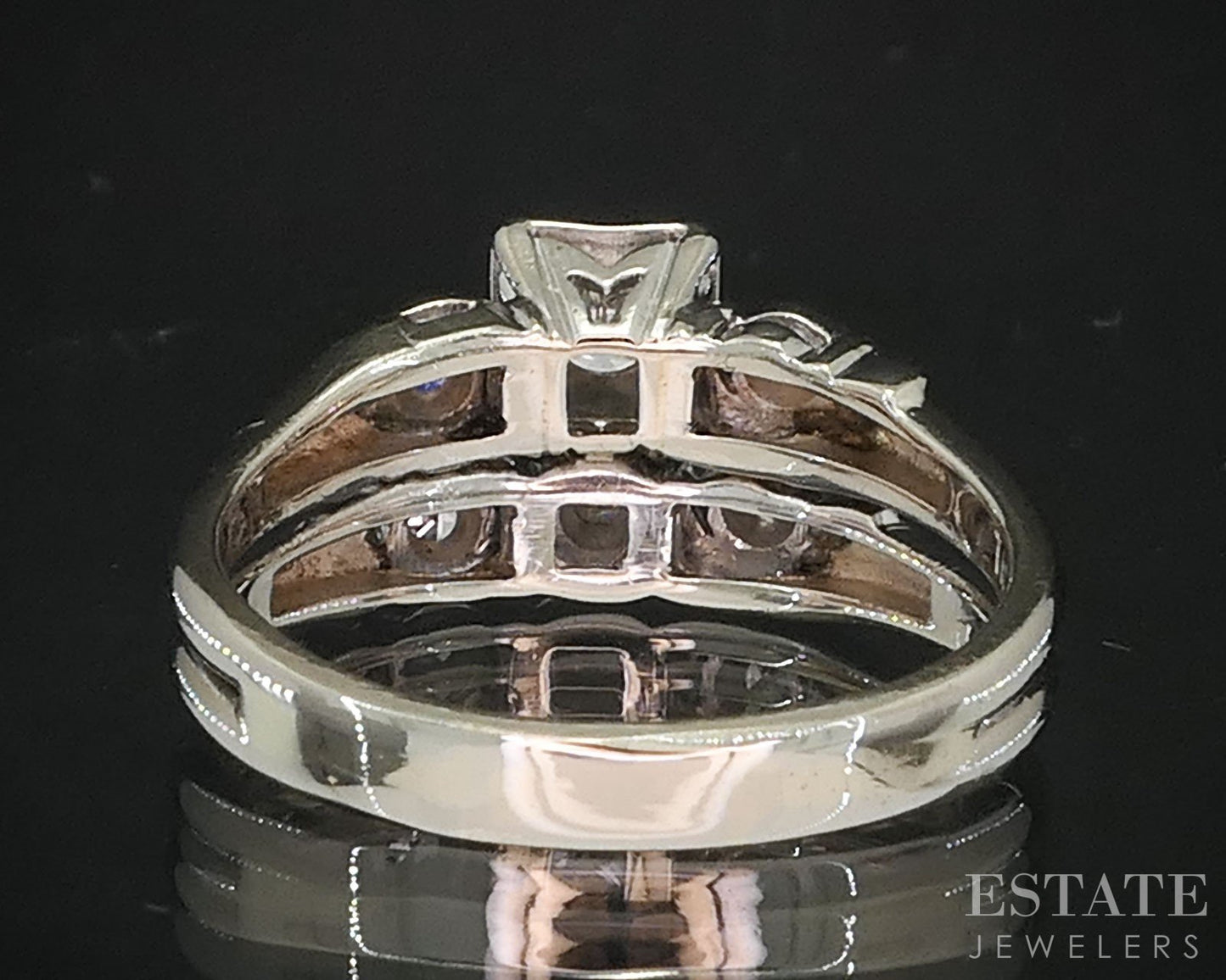 Antique 14k White Gold Round Natural .30ctw Diamond Wedding Set 5.4g i19539b