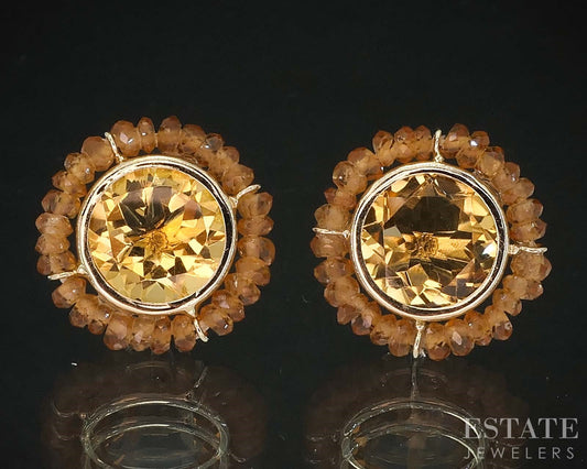 14k Yellow Gold 9mm Natural Citrine Button Stud Ladies Earrings 3g i19546b