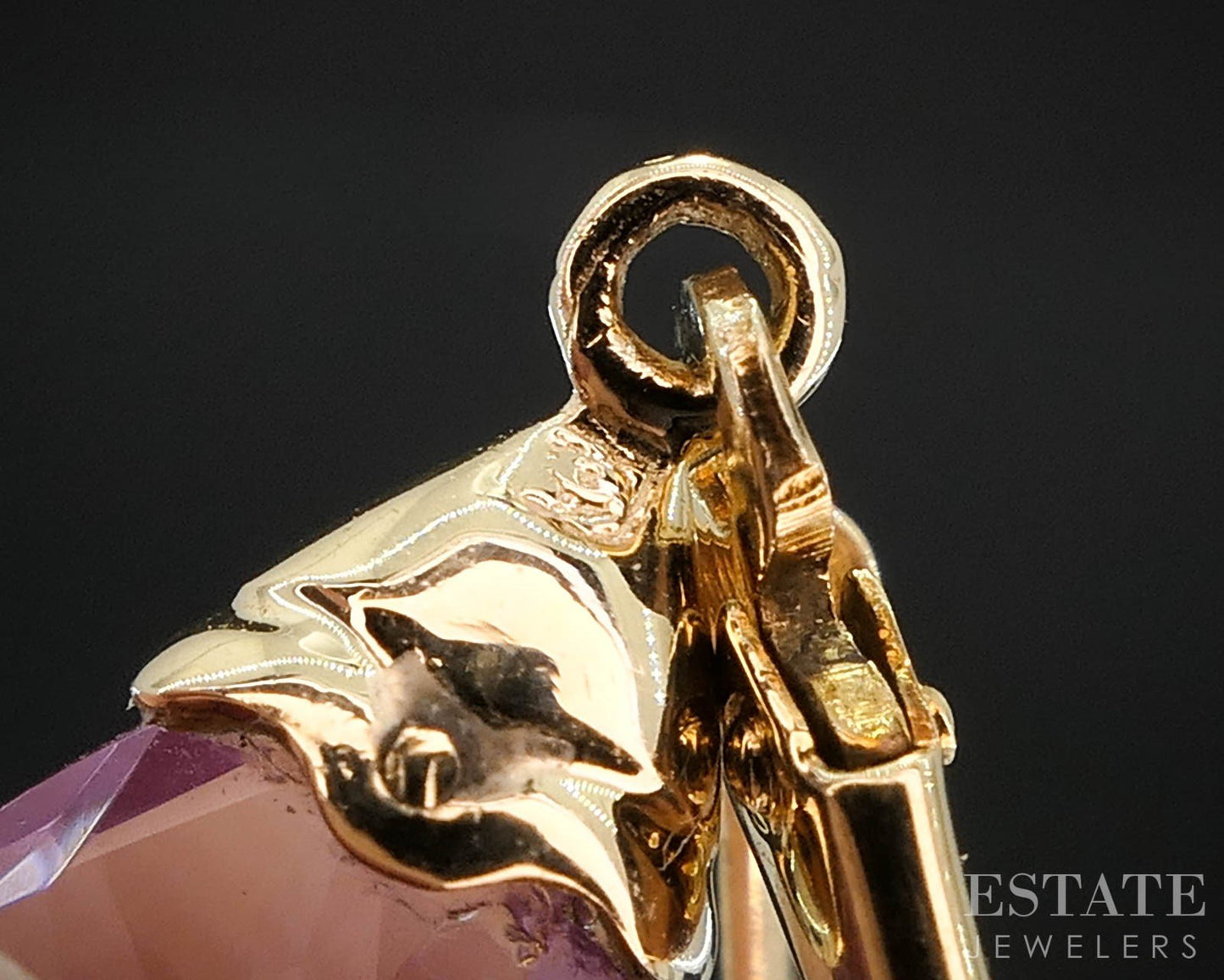 14k Yellow Gold Pear Cut Natural Amethyst Dangle Ladies Earrings 2.3g i19558b