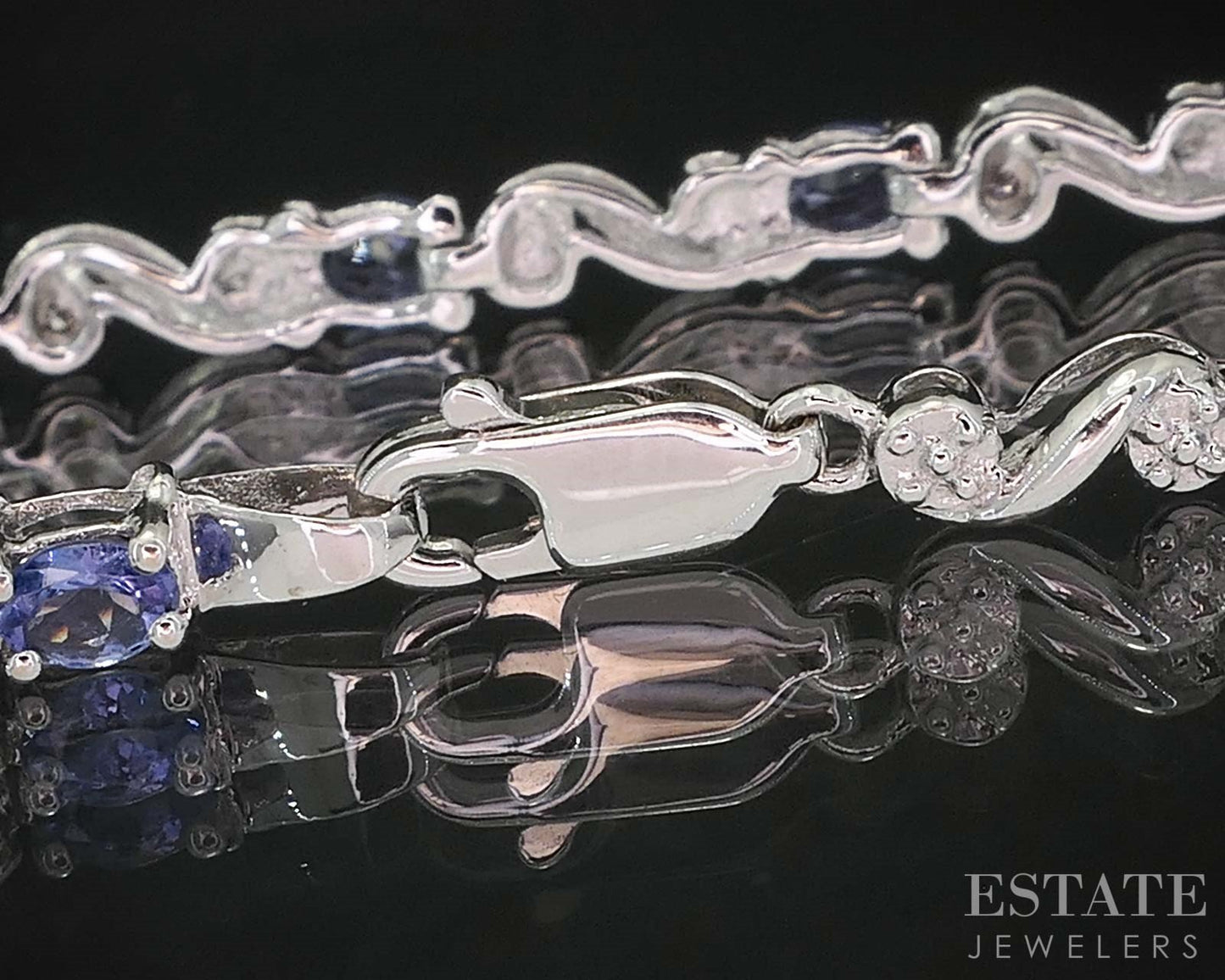 14k White Gold Natural Tanzanite & Diamond Tennis Bracelet 6.5g 7.25"L i19543b