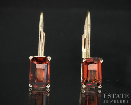 14k Yellow Gold Emerald Cut Garnet Lever Back Dangle Earrings 1.4g i19550b