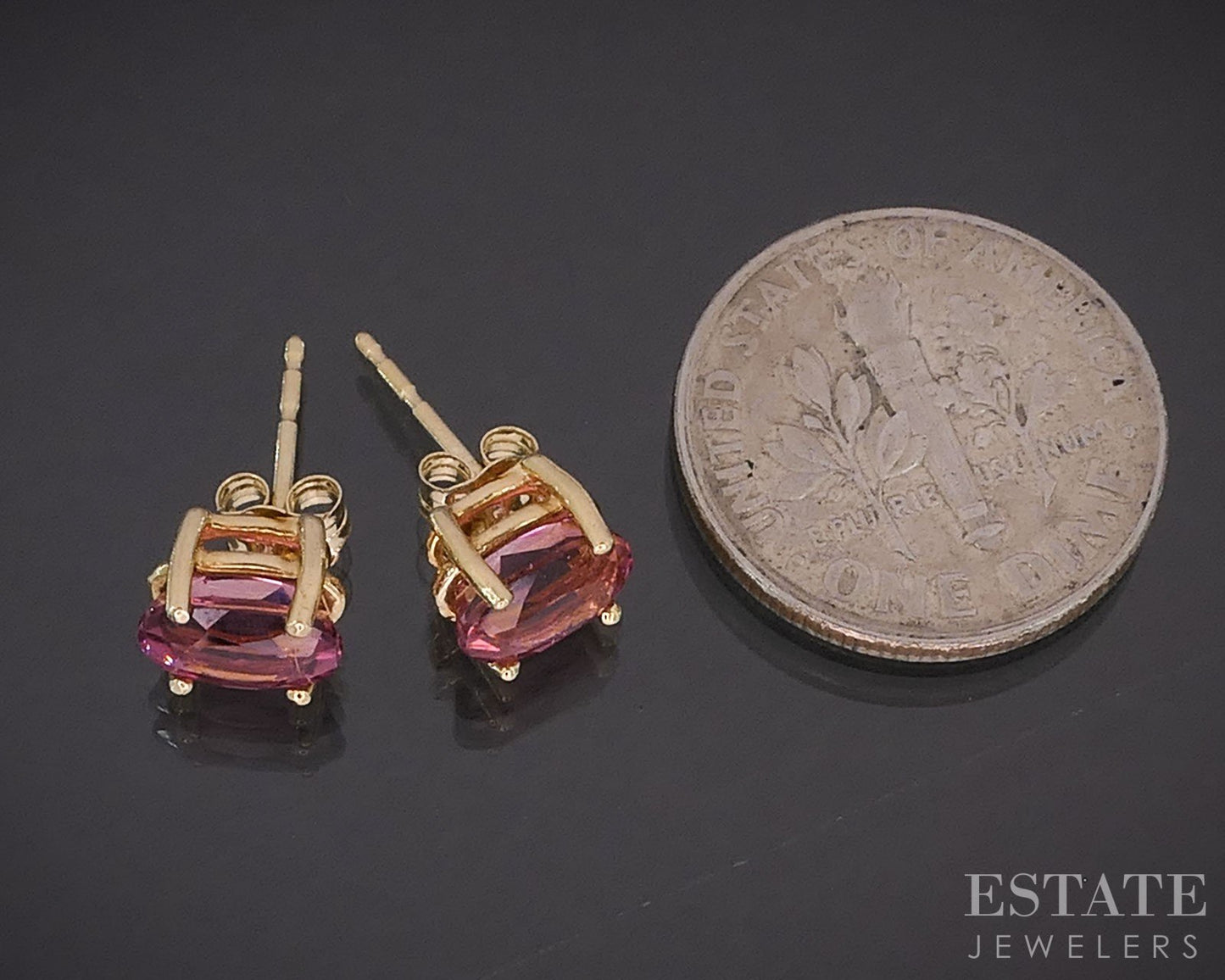 14k Yellow Gold Oval Natural Pink Tourmaline Stud Earrings i19544b