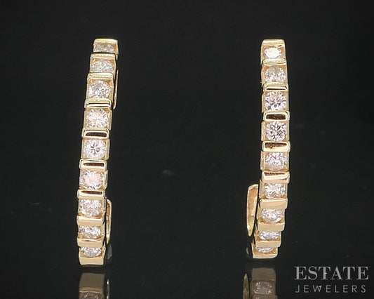 14k Yellow Gold Round Natural .33ctw Diamond J-Hoop Ladies Earrings 2.3g i19545b