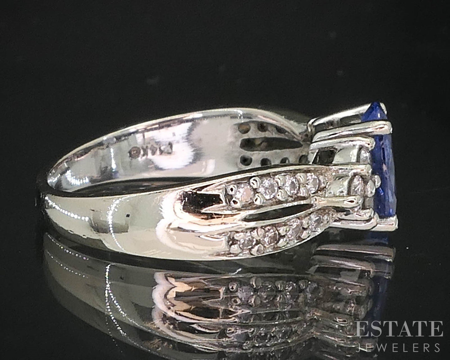 14k White Gold Oval Natural Tanzanite & Diamond Ladies Ring 4.1g i19559b