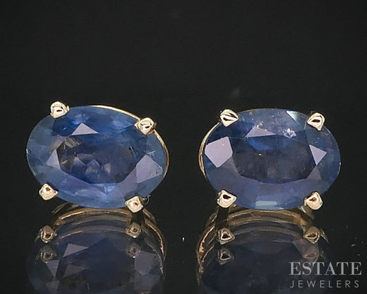 14k Yellow Gold Oval Natural Blue Sapphire Stud Earrings i19556b