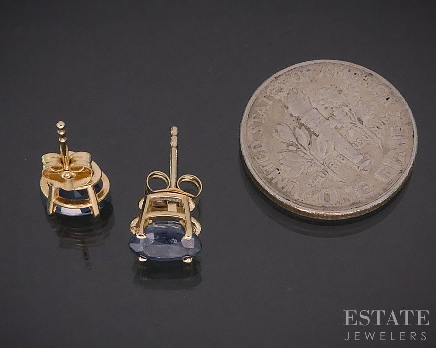 14k Yellow Gold Oval Natural Blue Sapphire Stud Earrings i19556b