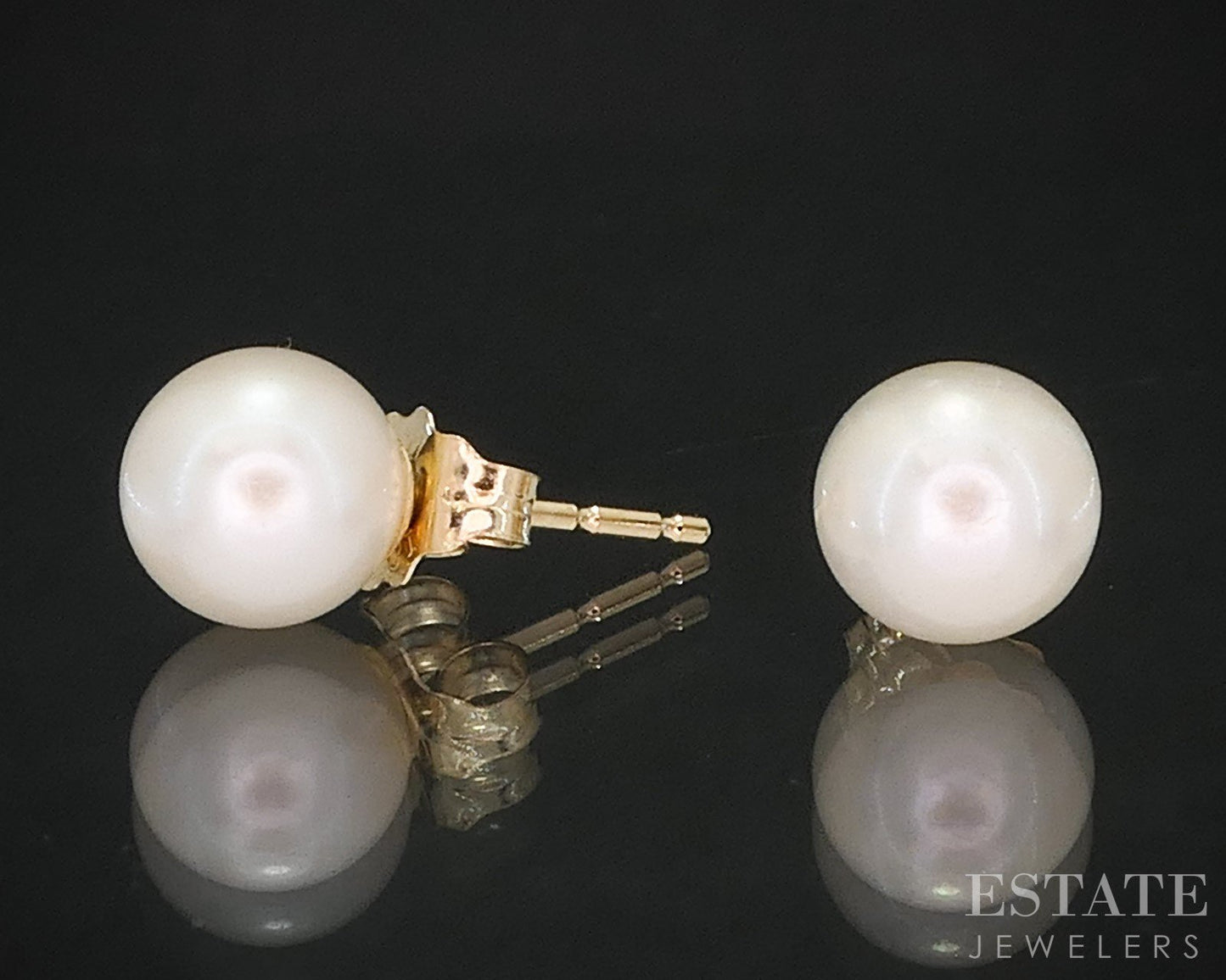 14k Yellow Gold 6.3mm Cultured Pearl Stud Ladies Earrings i19553b