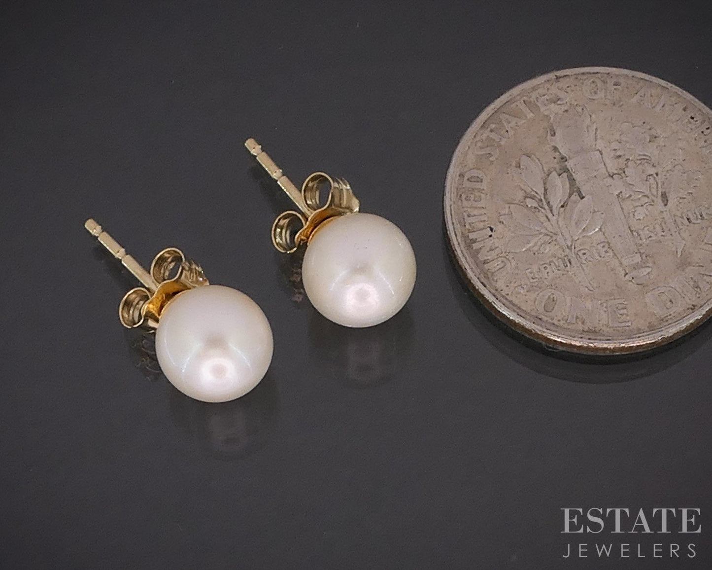 14k Yellow Gold 6.3mm Cultured Pearl Stud Ladies Earrings i19553b