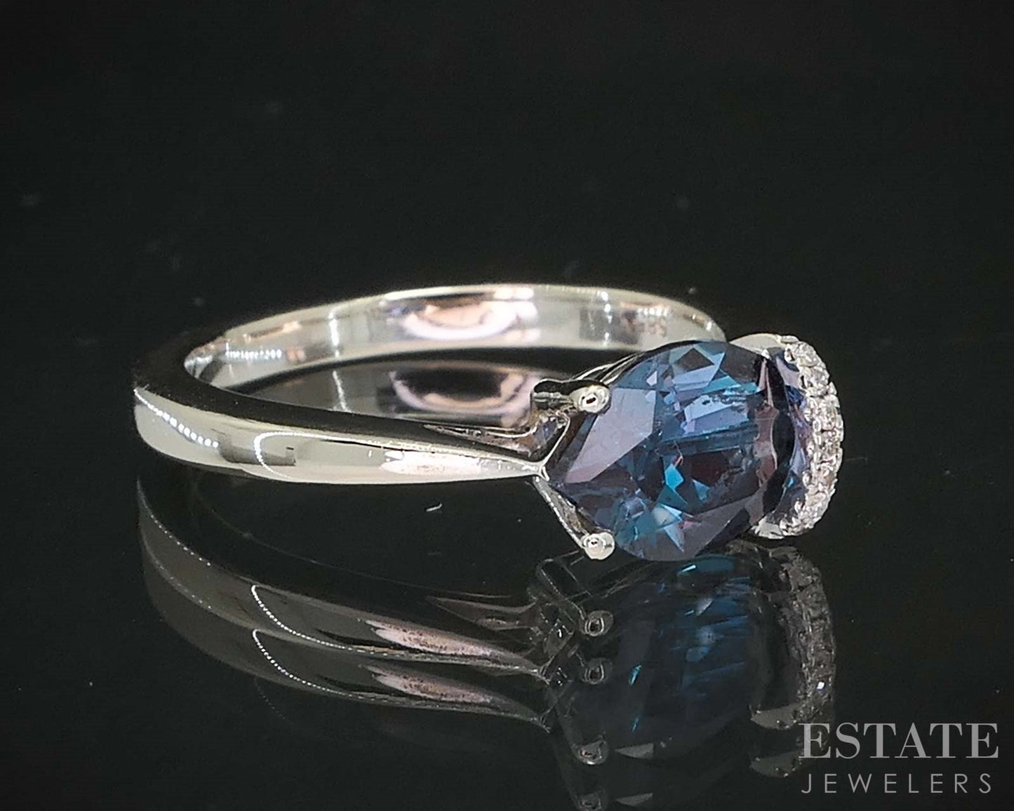 14k White Gold Marquise Chatham Alexandrite & Diamond Ladies Ring 3g i19555b