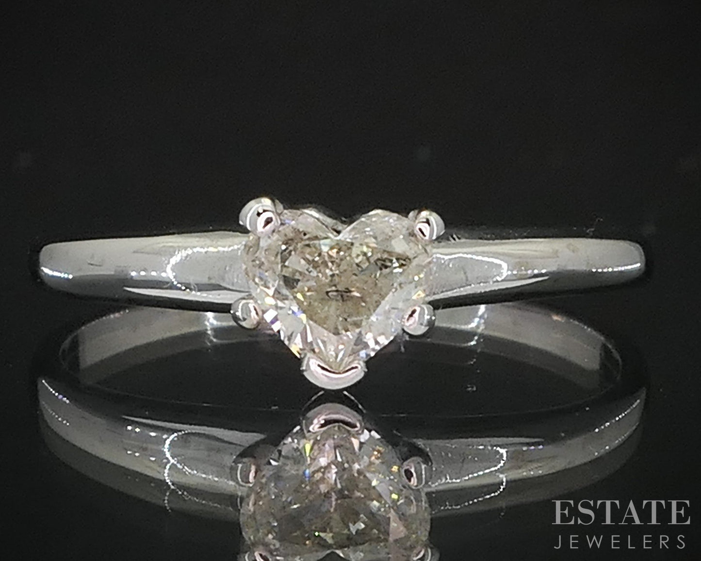 14k White Gold Heart Natural .30ct Diamond Solitaire Engagement Ring 1.6g i19535